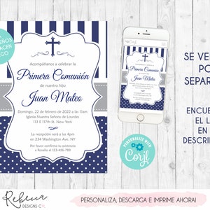 Boy First Communion Invitation First Communion Invite Navy Blue Invitation Boy Communion Invitation Baptism Invitation Printable 178 image 6