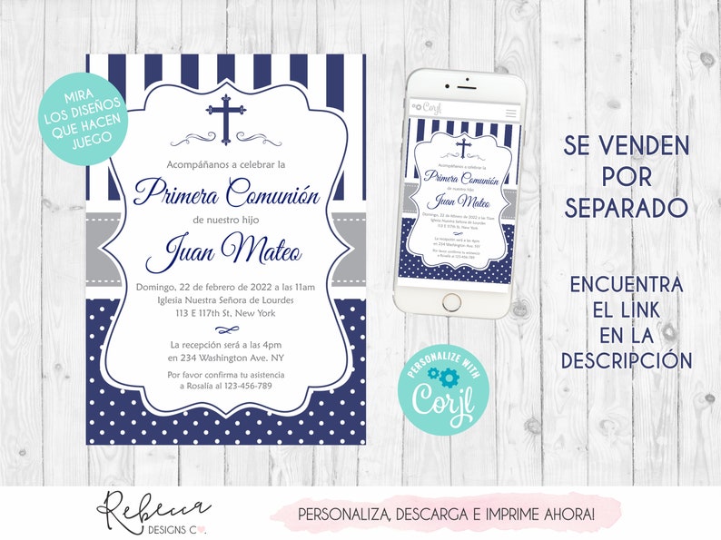 Boy First Communion Invitation First Communion Invite Navy Blue Invitation Boy Communion Invitation Baptism Invitation Printable 178 image 6