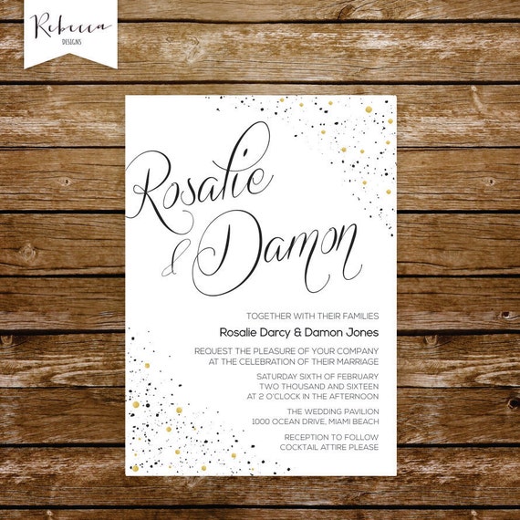 gold wedding invitation gold and black wedding suite printable wedding invite elegant wedding invitation set confetti wedding invite 197 Il_570xn