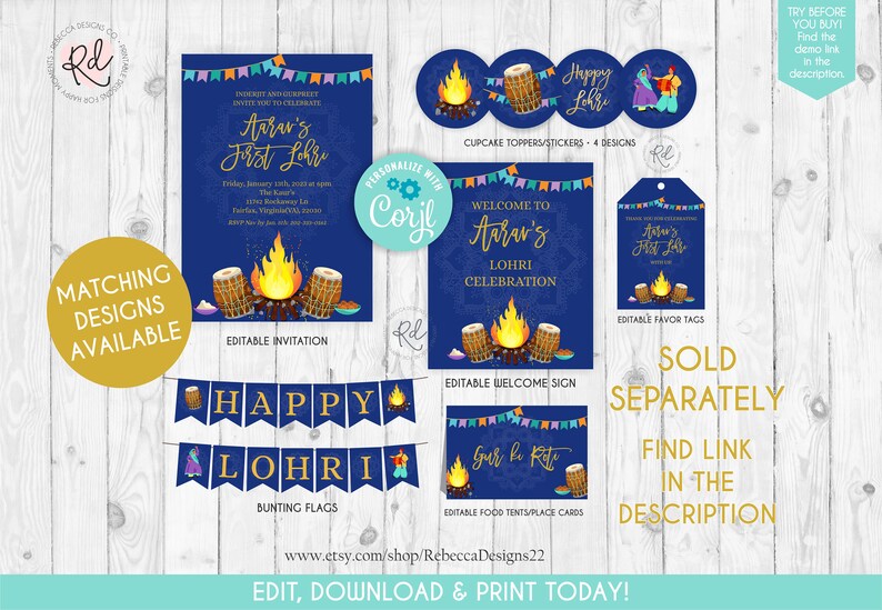 Lohri food tents printable lohri place cards Lohri favor tags editable punjabi celebration Lohri decor First Lohri favor tag lohri party 300 image 7