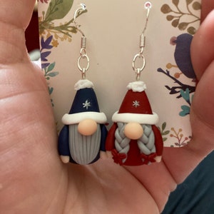 Gonk gnome earrings, Mr & Mrs Claus, Santa Claus jewellery, Nordic design, Hygge, gifts for her, festive jewellery, Christmas gift ideas