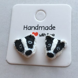 Badger earrings studs, Polymer Clay Black & White wildlife earrings, Badger lovers, Gifts for her, Handmade earrings