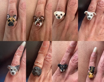 Personalised dog rings, adjustable rings handmade clay, made from your photos, gifts for her, unique gift, pet memorial, dog lovers