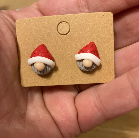 Gonk gnome earrings, glittery Christmas studs, handmade clay jewellery,  gifts for her, gifts for Christmas