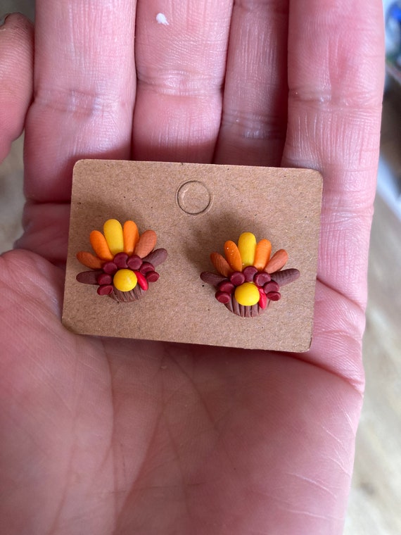 Thanksgiving Gonk Earrings, Gnome Studs, Handmade Clay Earrings