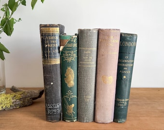 Vintage Green Book Collection, Antique Book Set,  Rare & Collectible Editions, Elegant Old-World Book Set, Charming Retro Books