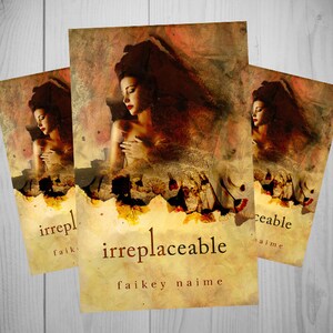 May include: Three book covers with a vintage aesthetic. The covers feature a woman with dark hair and red lipstick. The title "irreplaceable" is displayed in a serif font, with the author's name below. The background has a textured, sepia-toned appearance.