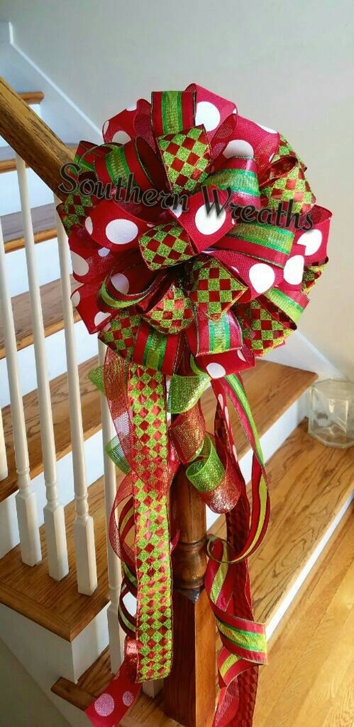 Christmas Tree Topper Tree Bow Large Red and Lime Green Etsy