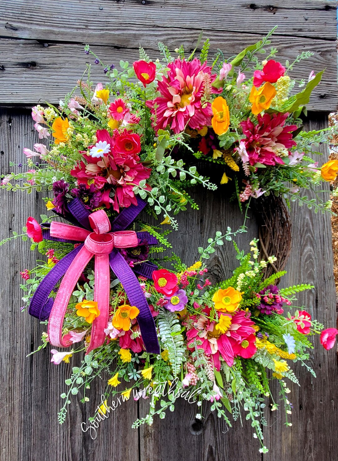 Spring Pink Floral Wreath, Large Spring Grapevine Wreath, Colorful ...