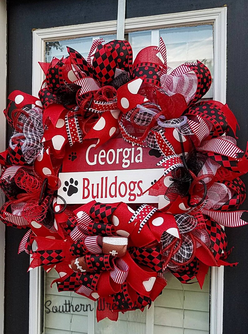 Georgia Bulldogs Wreath Georgia Football Decor,UGA Door Hanger,Georgia Wreath Football Wreath University of Georgia Door Wreath