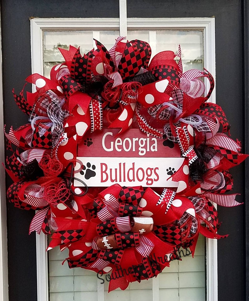 Georgia Bulldogs Wreath Georgia Football Decor,UGA Door Hanger,Georgia Wreath Football Wreath University of Georgia Door Wreath