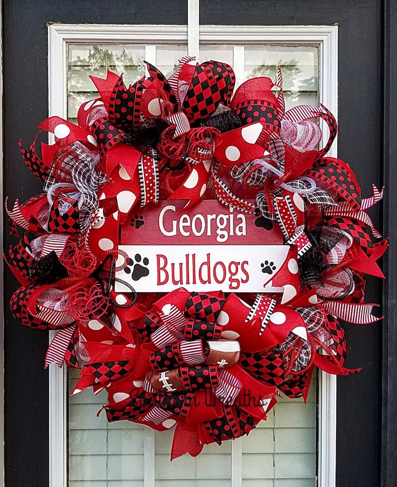 Georgia Bulldogs Wreath Georgia Football Decor,UGA Door Hanger,Georgia Wreath Football Wreath University of Georgia Door Wreath