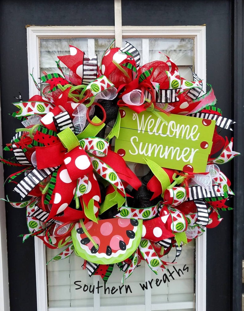 Watermelon Slice Decor Welcome Summer Watermelon Large Watermelon Porch Wreath Summer Welcome Wreath Last One Watermelon Wreaths Dexis Iberica Home Decor Wreaths Door Hangers
