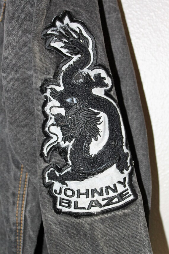 Vintage JOHNNY BLAZE veste * coton ciré eau de Javel en détresse Denim délavé * Dragon brodé Hip Hop Wu Tang manteau XL homme Vintage JOHNNY BLAZE veste * coton ciré eau de Javel en détresse Denim délavé * Dragon brodé Hip Hop Wu Tang manteau XL homme