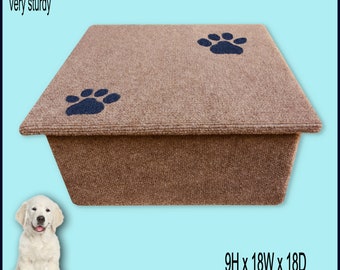 Doggy step in Beige color with inlaid paw prints. Pet furniture. Puppy steps. Dogs furniture.Pet Supplies. Disabled dogs, Dog items.