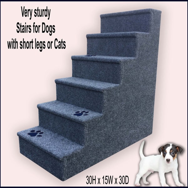 Tall Steps for small Dogs or Cats, Dog Steps gray color with paws, Small to Medium Dogs or Cats, Dogs with short legs. 30 H x 15 W x  30 D.