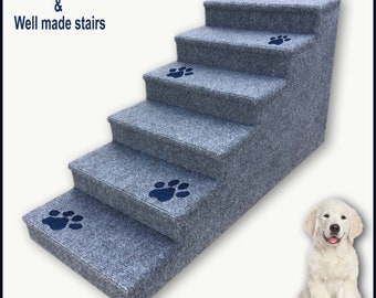Pet Steps with inlaid paw prints, Dog Steps gray color, Small to Medium Dogs. Six steps. 18 High x 15 Wide x  35 Deep.