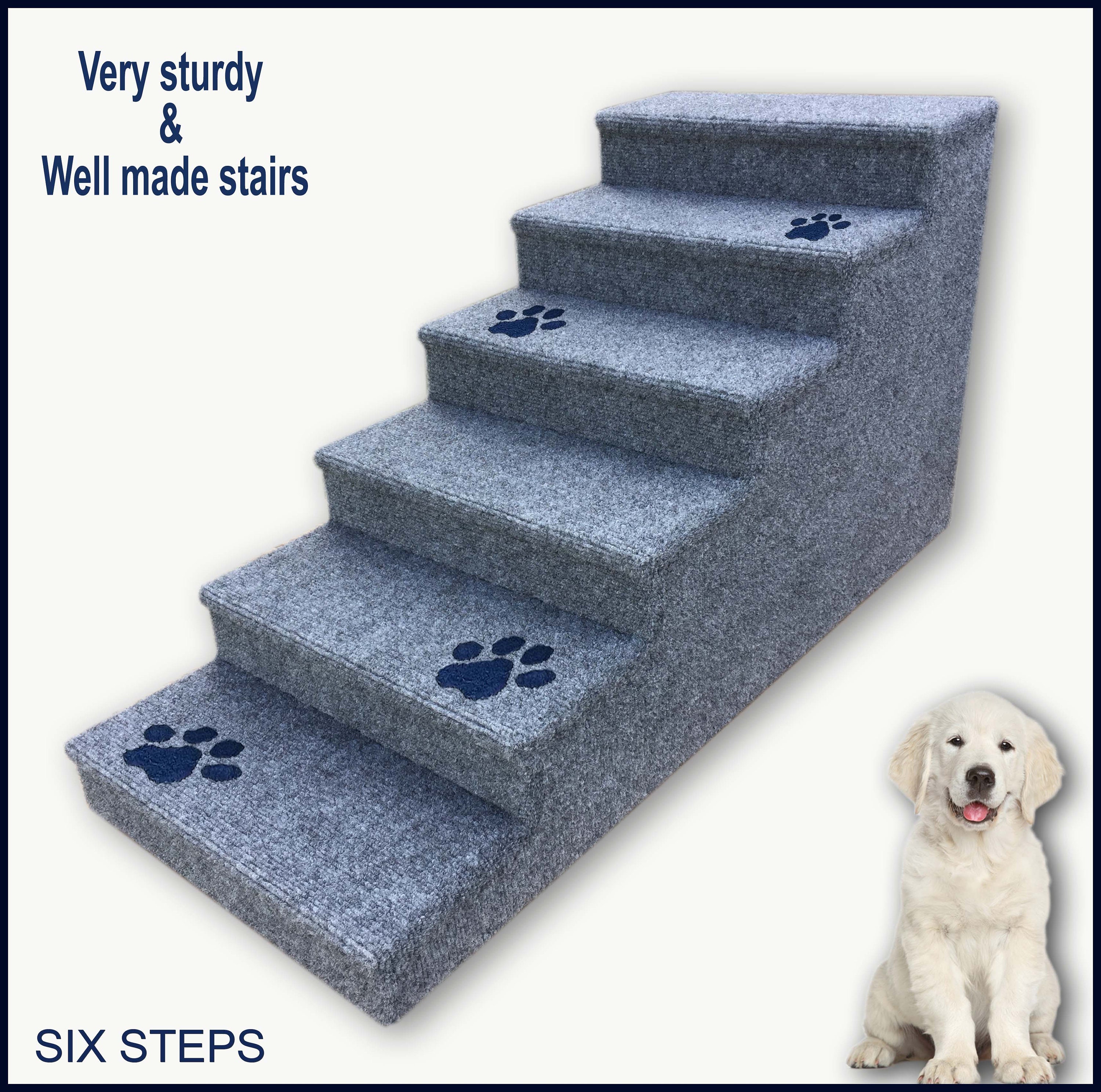 Pet Steps With Inlaid Paw Prints, Dog Gray Color, Small To Medium Dogs. Six Steps. 18 High X 15 Wide 35 Deep
