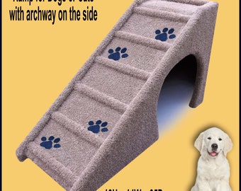 Pet Ramp with Paw prints and opening on the side. Dog Ramp 18Hx14Wx35D,  Cat Ramp. Built to last.