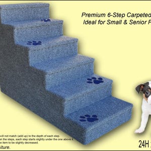 Sturdy Tall Pet Steps – Fully Carpeted for Small, Medium & Large Pets, Indoor Use. Dog Steps gray color, Six steps. 24 H x 15 W x  35 D.