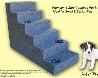 Sturdy Tall Pet Steps – Fully Carpeted for Small, Medium & Large Pets, Indoor Use. Dog Steps gray color, Six steps. 24 H x 15 W x  35 D.