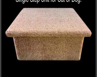Light Beige Carpeted Dog Step, Sturdy Pet Furniture, Made in USA