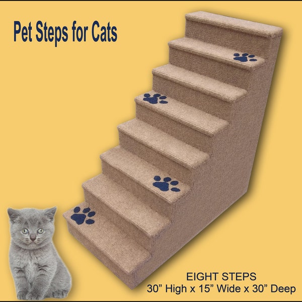 Cat Steps with paw prints, eight steps, 30 High x 15 Wide x 30 Deep, Pet Steps for cats.