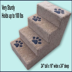 Sturdy Dog Steps, 24&#39;H with paw prints. Pet Furniture, Dog stairs, Tall dog steps. Cat Steps, Puppy steps.