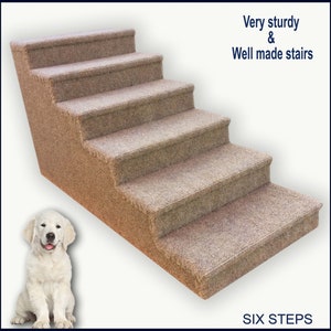 Pet Steps in beige color for Dogs or Cats, Dog Steps, Small to Medium Dogs. Six steps. 18 High x 15 Wide x 35 Deep.