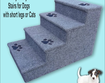 Pet Steps for small Dogs with paw prints, Dog Steps gray color, Small to Medium Dogs. Four steps. 16" High x 15" Wide x 23" Deep.