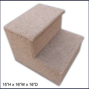 Sturdy Dog Steps Light Beige 15 H x 16 W x 16 D. Pet Stairs Carpeted. Pet Supplies, Pet Steps for Dogs or Cats. Veterinarian recommended.