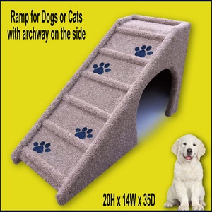 Pet Ramp with Paw prints and opening on the side. Dog Ramp 20Hx14Wx35D,  Built to last. Dog Stairs, Animal Ramp.