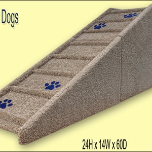 Large Dog Ramp with inlaid paw prints. 24" tall x 14" wide x 60" Deep Dog Ramp. Pet Furniture. Built to last. Veterinarian recommended!