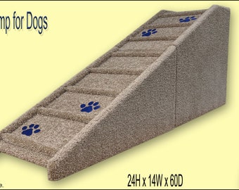 Large Dog Ramp with inlaid paw prints. 24" tall x 14" wide x 60" Deep Dog Ramp. Pet Furniture. Built to last. Veterinarian recommended!