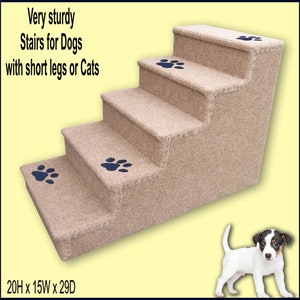Dog steps with paw prints for Dogs or Cats, Dog Steps, Small to Medium Dogs. Five steps. 20&quot; High x 15&quot; Wide x 29&quot; Deep.