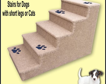 Dog steps with paw prints for Dogs or Cats, Dog Steps, Small to Medium Dogs. Five steps. 20" High x 15" Wide x 29" Deep.