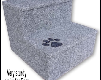 Sturdy Dog Steps with inlaid paw prints. 15 H x 16 W x 16 D. Steps Indoor. Pet Steps for Dogs or Cats. Veterinarian recommended.
