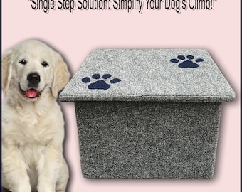 Single Pet Step with paw prints, 12''H x 18''W x 18''D. Dog Stairs, Dog Platform, Doggy Furniture, Steps x Dogs. Puppy steps. Dogs furniture