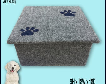 Doggy step in Gray color with inlaid blue paw prints. Pet furniture. Puppy steps. Dogs furniture.Pet Supplies. Disabled dogs, Dog items.