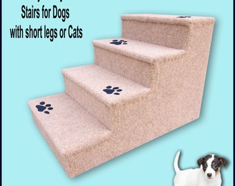 Dog steps with paw prints for Dogs or Cats, Dog Steps, Small to Medium Dogs. Four steps. 16" High x 15" Wide x 23" Deep.
