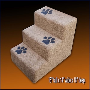 Dog steps with inlaid paw prints. , Three steps for dogs or cats. 18 Tall x 14 wide x 18 deep.