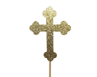 Fancy Cross Cupcake Toppers, Baptism Party Decoration, Confirmation Decor, First Holy Communion Decorations, Gold Cross Cupcake Topper