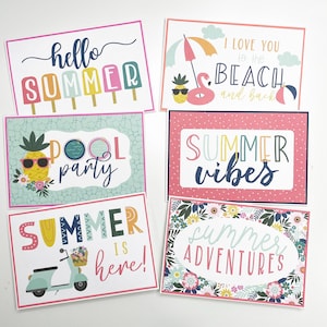 6 tarjetas de verano hechas a mano, tarjetas de notas de verano con sobres, juego de 6 tarjetas de notas de verano, tarjetas de verano en blanco con sobres