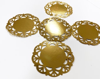Set of 10 Gold Handmade Doilies to use in Scrapbooking, as Embellishments, in Junk Journaling & Paper Crafting