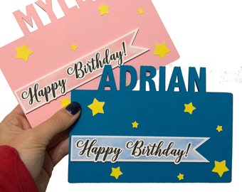 Handmade PERSONALIZED & CUSTOM Birthday Name Card, handmade birthday card, handmade bday card, Custom Birthday Greeting Cards