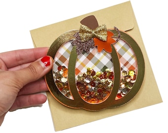 Handmade Pumpkin Shaker Greeting Cards, Autumn Cards, Pumpkin Card,  Fall Shaker Card, Fall Embellished Cards, Autumn Shaker