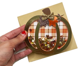 Handmade Pumpkin Shaker Greeting Cards, Autumn Cards, Pumpkin Card,  Fall Shaker Card, Fall Embellished Cards, Autumn Shaker