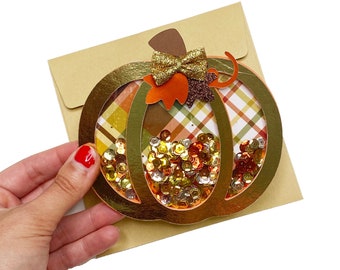 Handmade Pumpkin Shaker Greeting Cards, Autumn Cards, Pumpkin Card,  Fall Shaker Card, Fall Embellished Cards, Autumn Shaker