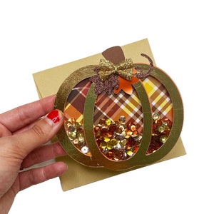 Handmade Pumpkin Shaker Greeting Cards, Autumn Cards, Pumpkin Card, Fall Shaker Card, Fall Embellished Cards, Autumn Shaker image 1