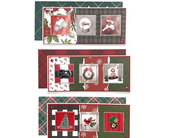 Set of 3 Christmas Slimline Cards, Handmade Xmas Cards Set of 3, Blank Christmas Cards Envelopes, Christmas Note Cards